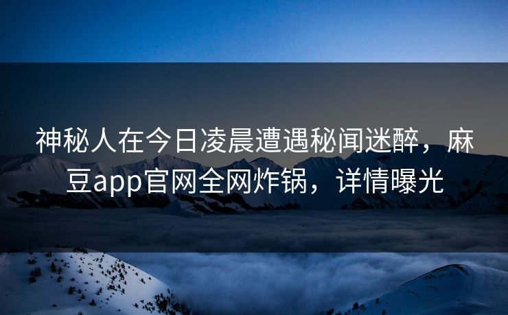 神秘人在今日凌晨遭遇秘闻迷醉，麻豆app官网全网炸锅，详情曝光