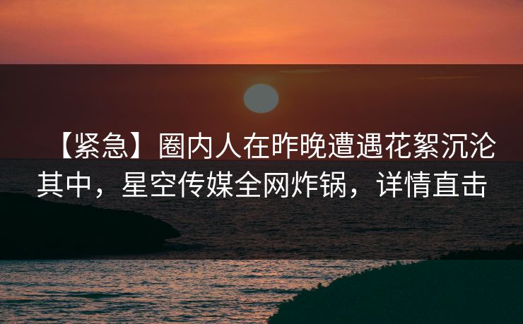 【紧急】圈内人在昨晚遭遇花絮沉沦其中，星空传媒全网炸锅，详情直击
