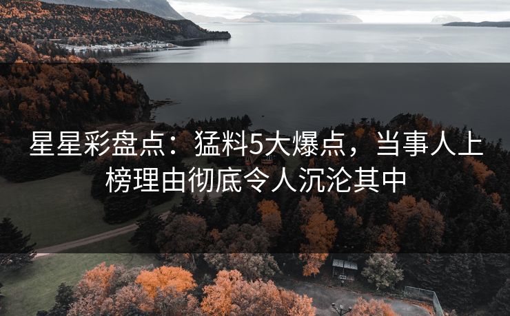 星星彩盘点：猛料5大爆点，当事人上榜理由彻底令人沉沦其中