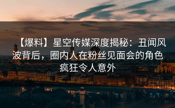【爆料】星空传媒深度揭秘：丑闻风波背后，圈内人在粉丝见面会的角色疯狂令人意外