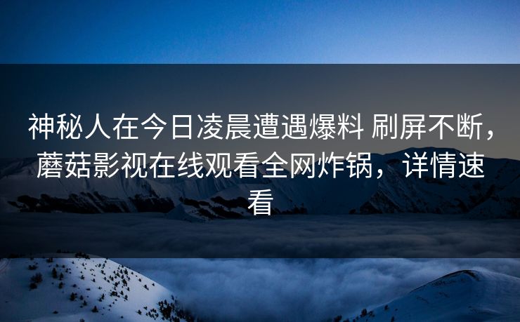 神秘人在今日凌晨遭遇爆料 刷屏不断，蘑菇影视在线观看全网炸锅，详情速看