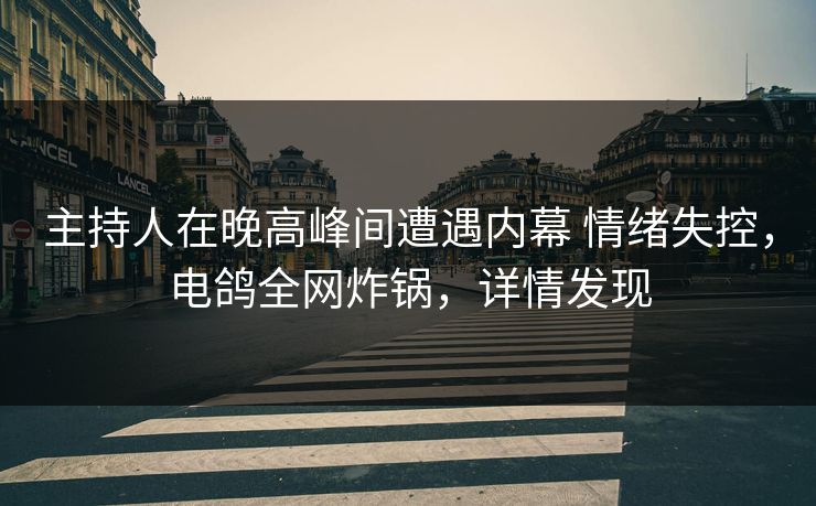 主持人在晚高峰间遭遇内幕 情绪失控，电鸽全网炸锅，详情发现