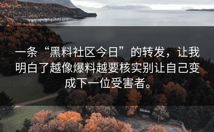 一条“黑料社区今日”的转发，让我明白了越像爆料越要核实别让自己变成下一位受害者。